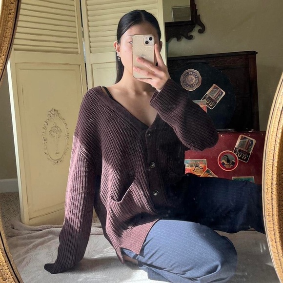 LINE the label brown knitted cardigan with pockets - Picture 1 of 6